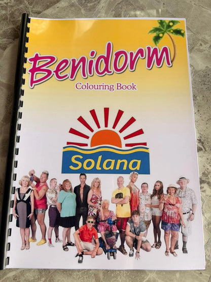 Benidorm colouring book with Solana logo and people on the cover